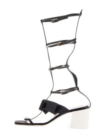Pre-owned Lanvin Leather Bow Accents Gladiator Sandals In Black