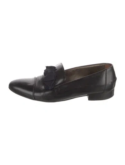 Pre-owned Lanvin Leather Bow Accents Loafers In Black
