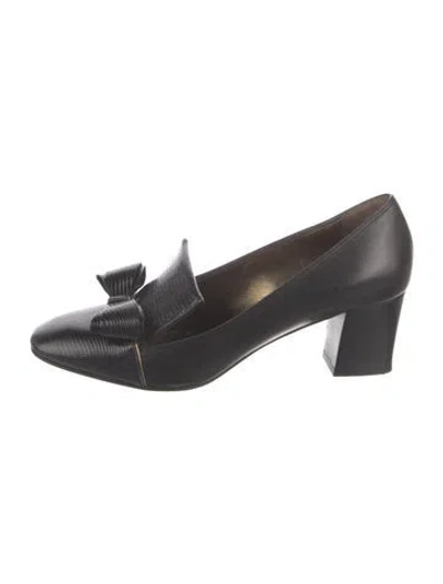 Pre-owned Lanvin Leather Bow Accents Pumps In Black