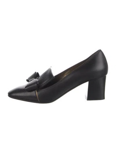 Pre-owned Lanvin Leather Bow Accents Pumps In Black