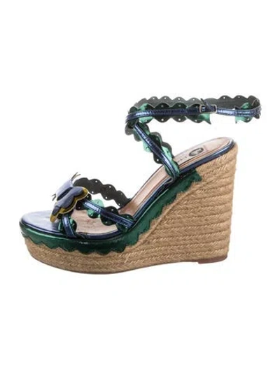 Pre-owned Lanvin Leather Bow Accents Sandals In Blue/metallic
