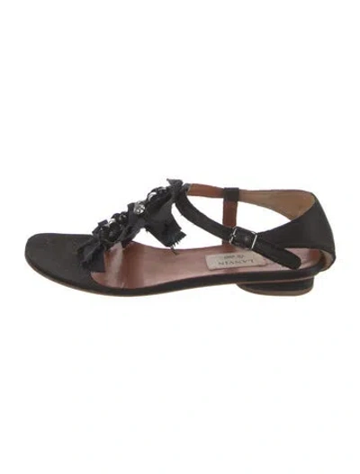 Pre-owned Lanvin Leather Bow Accents T-strap Sandals In Black