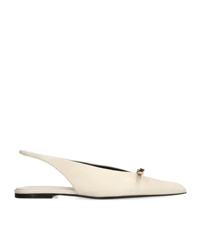 Lanvin Leather Bow Slingback Flats In Beige