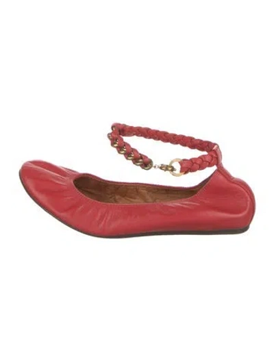 Pre-owned Lanvin Leather Braided Accents Ballet Flats In Red