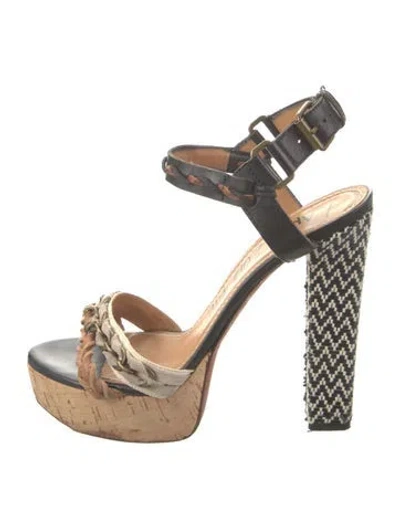 Pre-owned Lanvin Leather Braided Accents Slingback Sandals In Black