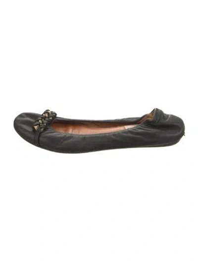 Pre-owned Lanvin Leather Chain-link Accents Ballet Flats In Black