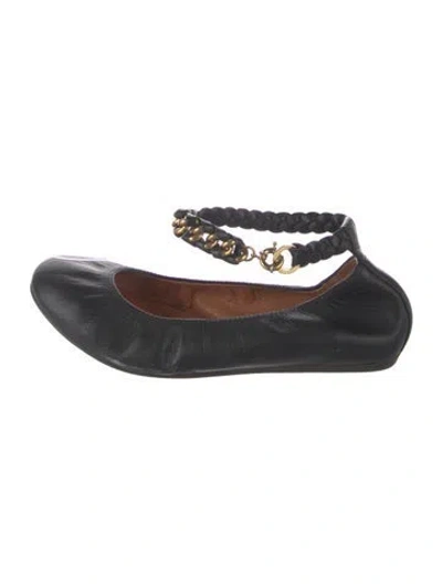 Pre-owned Lanvin Leather Chain-link Accents Ballet Flats In Black