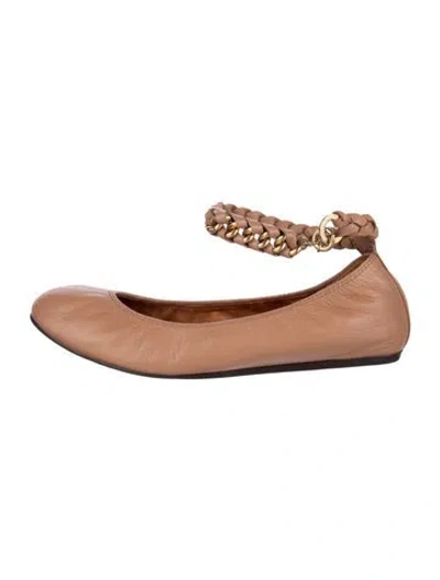 Pre-owned Lanvin Leather Chain-link Accents Ballet Flats In Brown