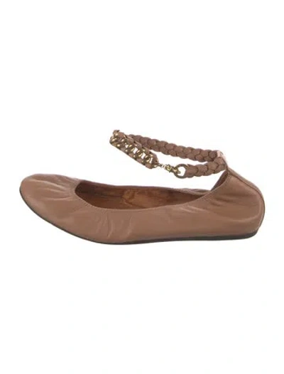 Pre-owned Lanvin Leather Chain-link Accents Ballet Flats In Neutral