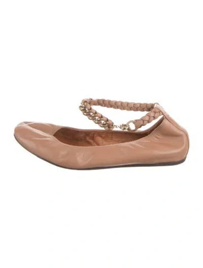 Pre-owned Lanvin Leather Chain-link Accents Ballet Flats In Neutral