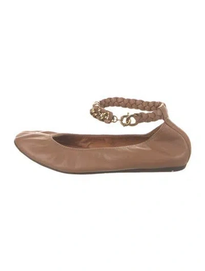 Pre-owned Lanvin Leather Chain-link Accents Ballet Flats In Neutral