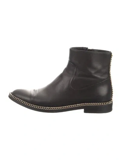 Pre-owned Lanvin Leather Chain-link Accents Boots In Black