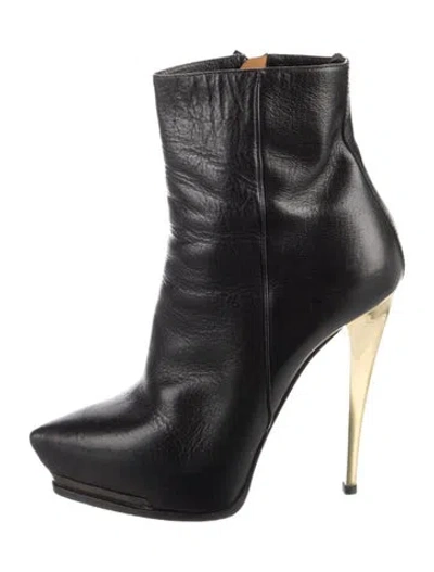 Pre-owned Lanvin Leather Chain-link Accents Boots In Black