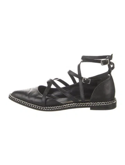 Pre-owned Lanvin Leather Chain-link Accents Flats In Black