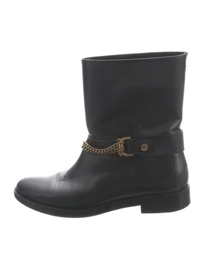 Pre-owned Lanvin Leather Chain-link Accents Moto Boots In Black