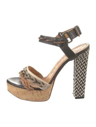 Pre-owned Lanvin Leather Chain-link Accents Sandals