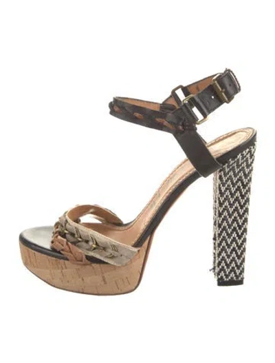 Pre-owned Lanvin Leather Chain-link Accents Slingback Sandals In Neutral