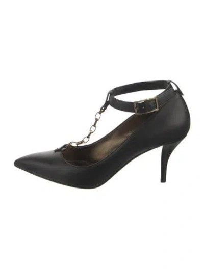 Pre-owned Lanvin Leather Chain-link Accents T-strap Pumps In Black