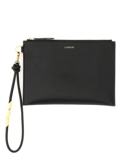 Lanvin Wrist Strap Leather Clutch In Black
