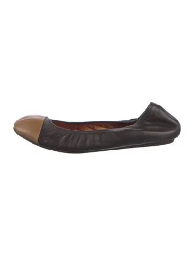 Pre-owned Lanvin Leather Colorblock Pattern Ballet Flats In Black