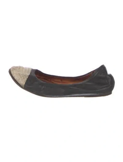 Pre-owned Lanvin Leather Colorblock Pattern Ballet Flats In Black