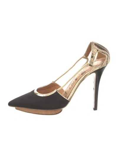 Pre-owned Lanvin Leather Colorblock Pattern D'orsay Pumps In Black