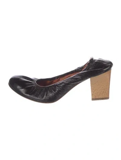 Pre-owned Lanvin Leather Colorblock Pattern Mules In Black