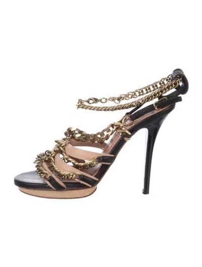 Pre-owned Lanvin Leather Colorblock Pattern Slingback Sandals In Multi