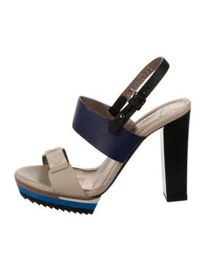 Pre-owned Lanvin Leather Colorblock Pattern Slingback Sandals In Neutral