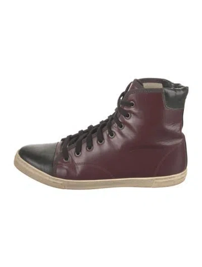 Pre-owned Lanvin Leather Colorblock Pattern Sneakers In Burgundy
