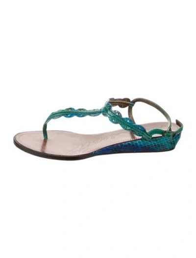 Pre-owned Lanvin Leather Colorblock Pattern T-strap Sandals In Blue