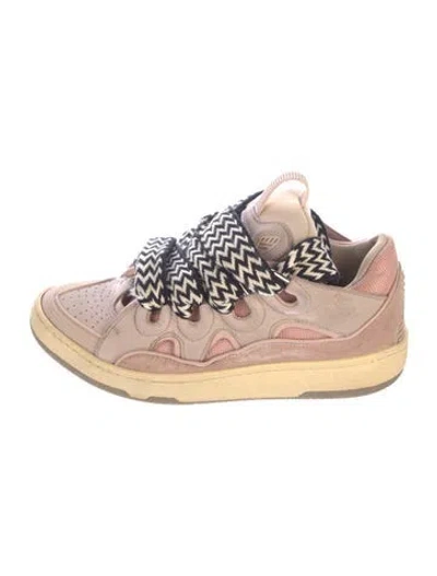 Pre-owned Lanvin Leather Colorblock Pattern Wedge Sneakers In Pink