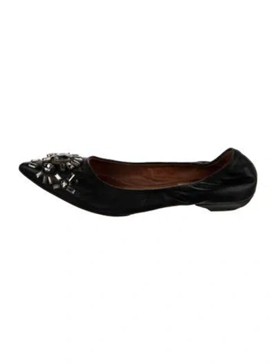 Pre-owned Lanvin Leather Crystal Embellishments Ballet Flats In Black