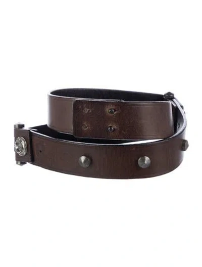 Pre-owned Lanvin Leather Crystal Embellishments Belt In Brown