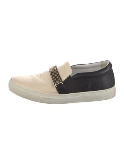 Pre-owned Lanvin Leather Crystal Embellishments Loafers In Neutrals