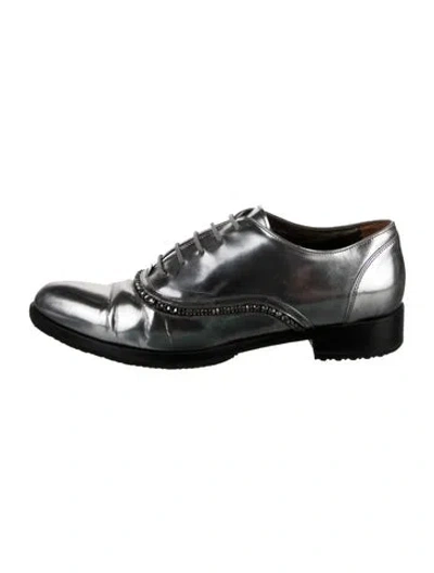 Pre-owned Lanvin Leather Crystal Embellishments Oxfords In Metallic/silver