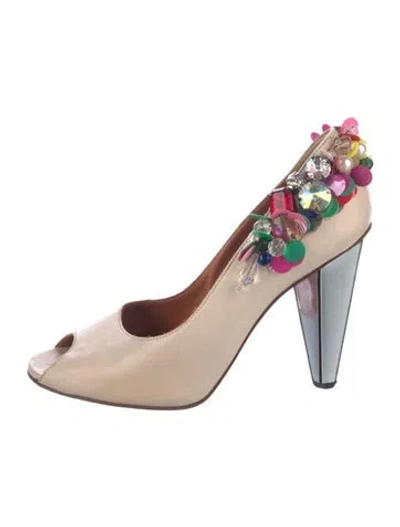 Pre-owned Lanvin Leather Crystal Embellishments Pumps In Blue