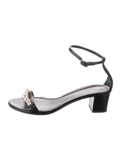 Pre-owned Lanvin Leather Crystal Embellishments Sandals In Black