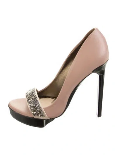 Pre-owned Lanvin Leather Crystal Embellishments Sandals In Neutrals