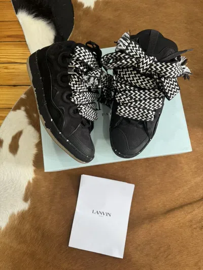 Pre-owned Lanvin Leather Curb Sneaker In Black