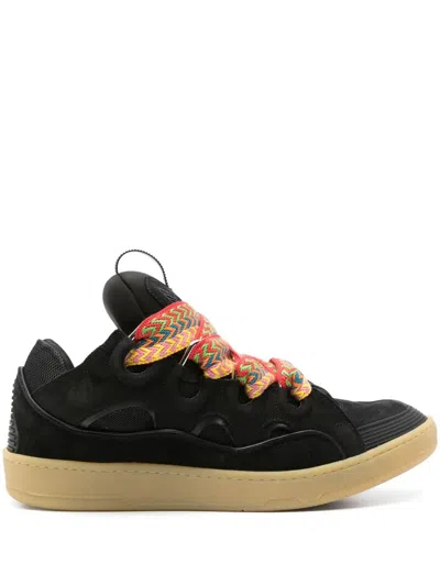 Lanvin Leather Curb Sneakers In Black