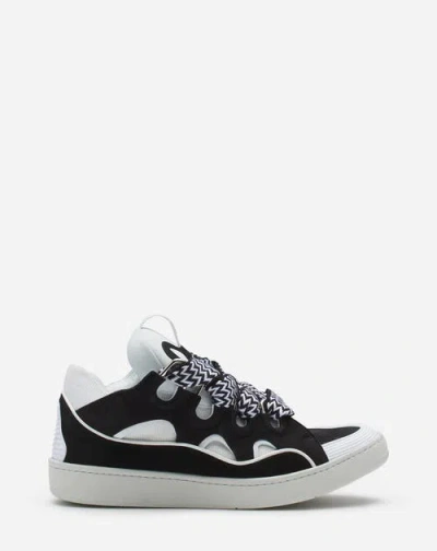 Lanvin Leather Curb Sneakers In Black/white