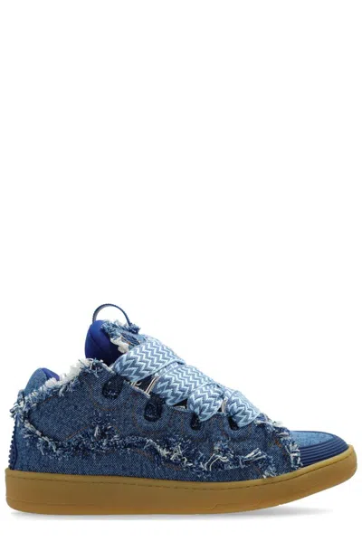 Lanvin Leather Curb Sneakers In Blue