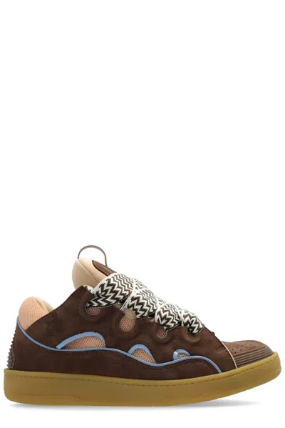 Lanvin Leather Curb Sneakers In Brown