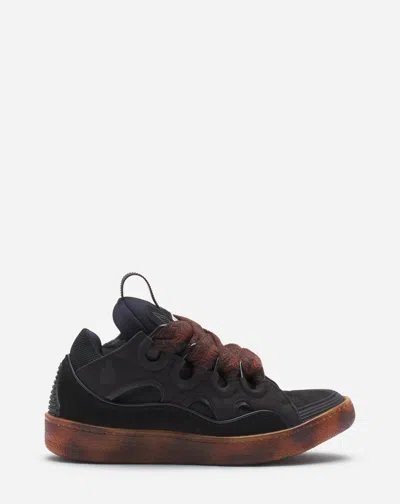 Lanvin Curb Leather Sneakers In Dark Brown/brown