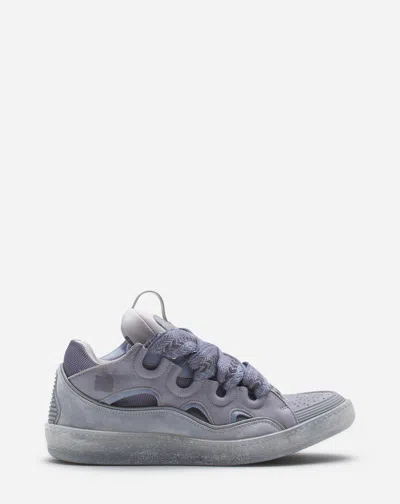 Lanvin Leather Curb Sneakers For Women In Light Grey