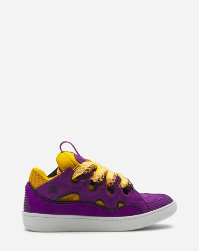 Lanvin Leather Curb Sneakers For Women In Purple/yellow