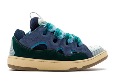 Pre-owned Lanvin Leather Curb (women's) Sneakers In Blue/green/cream In Multi
