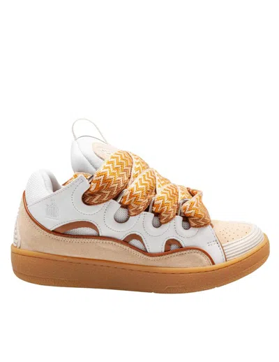 Lanvin Leather, Fabric, And Suede Sneakers In Orange