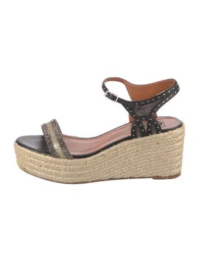 Pre-owned Lanvin Leather Glitter Accents Espadrilles In Black